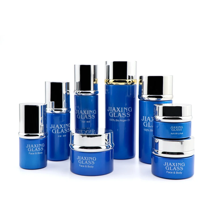 Wholesale luxury skincare body lotion cosmetic packaging glass empty container/serum/toner bottles cream jars with lid