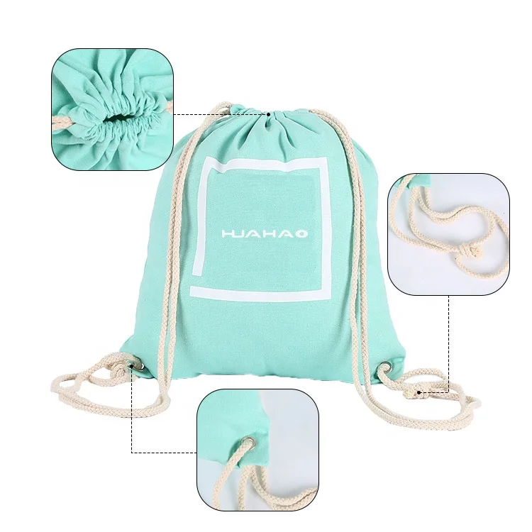 Huahao Custom Natural Cotton Canvas Muslin Drawstring Bag Backpack Eco-Friendly String Back Pack Gift Giveaways Sport Bags