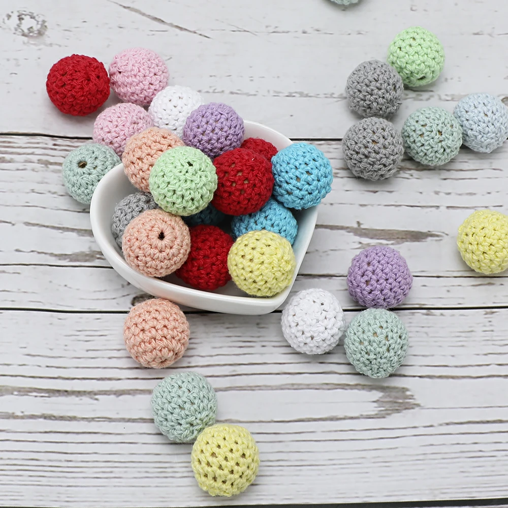 16 & 20mm Crochet Round Wooden Beads Colour Mix Ball Knit For Decoration Inside Baby Teething