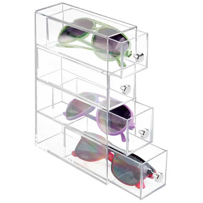 Acrylic Eyeglasses Sunglasses Display Case Organizer Box Eyewear Rack Holder 4 Tier Storage Tray for Men Women