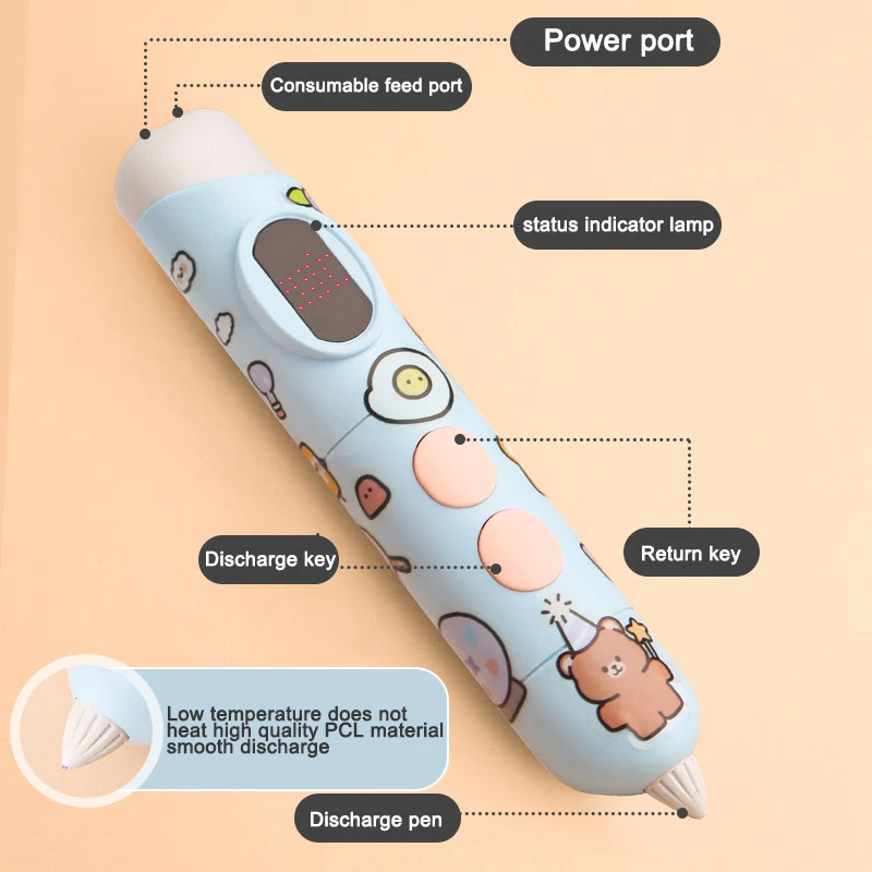 Jumon DIY 3D Pen Kids Educational Toys Gifts Wireless 3D Printing Pen with Filament Low Temperature 3D Drawing Pen
