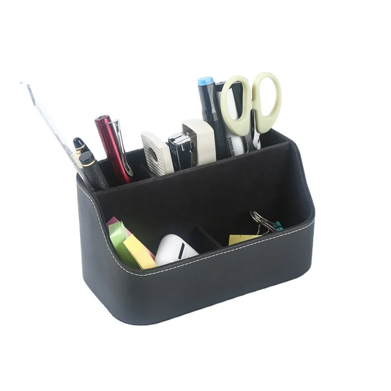 LG8182B Cosmetic leather luxury design Organizer Makeup Brush Holder leather boxes stationary box desk organizer