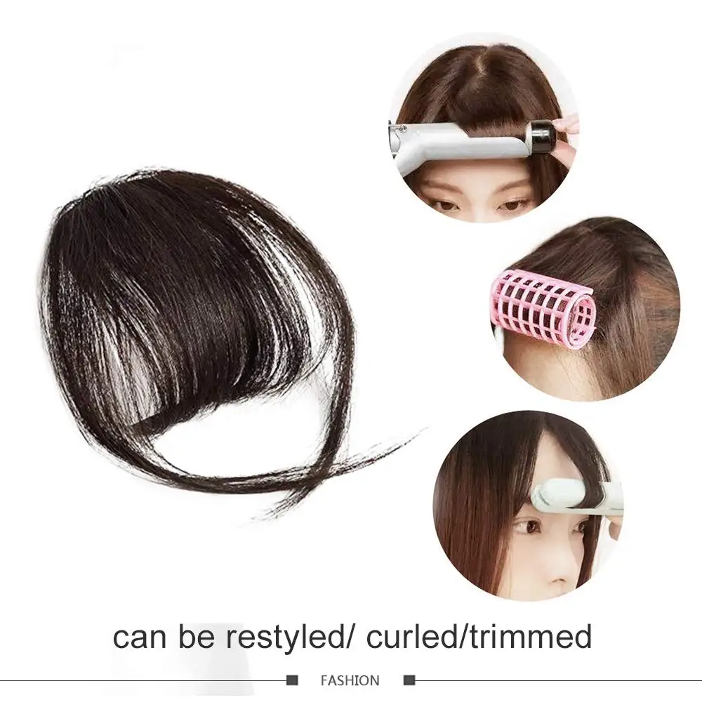 
Clip in Bangs Hairpiece Brown Black Clip on Air Bangs with Temple Wispy Bangs Hair Extensions for Women 