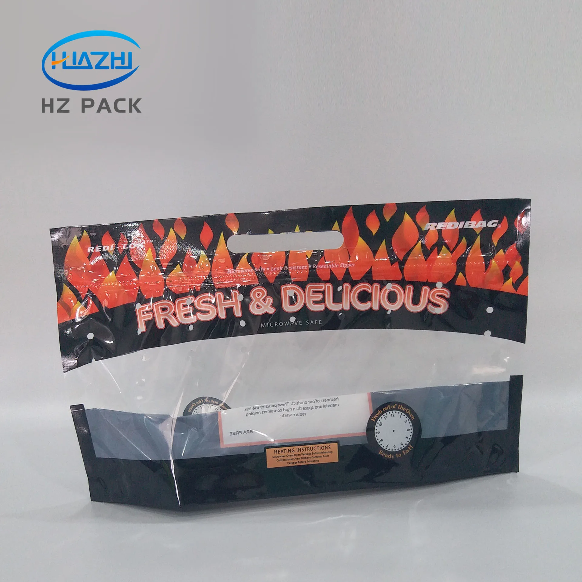 HZ PACK CHINA Custom Printed PET PE Plastic Zipper Hot Grill Roasted Chicken Deli Meat Packaging Rotisserie Hot Chicken Packing