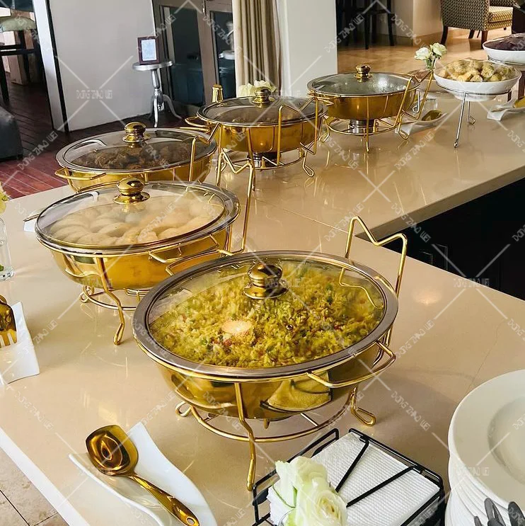 Restaurant Equipment 8Litres Golden Stand Buffet Food Warmer Catering Party Gold Round 8L Chafing dish Glass lid Soup pot