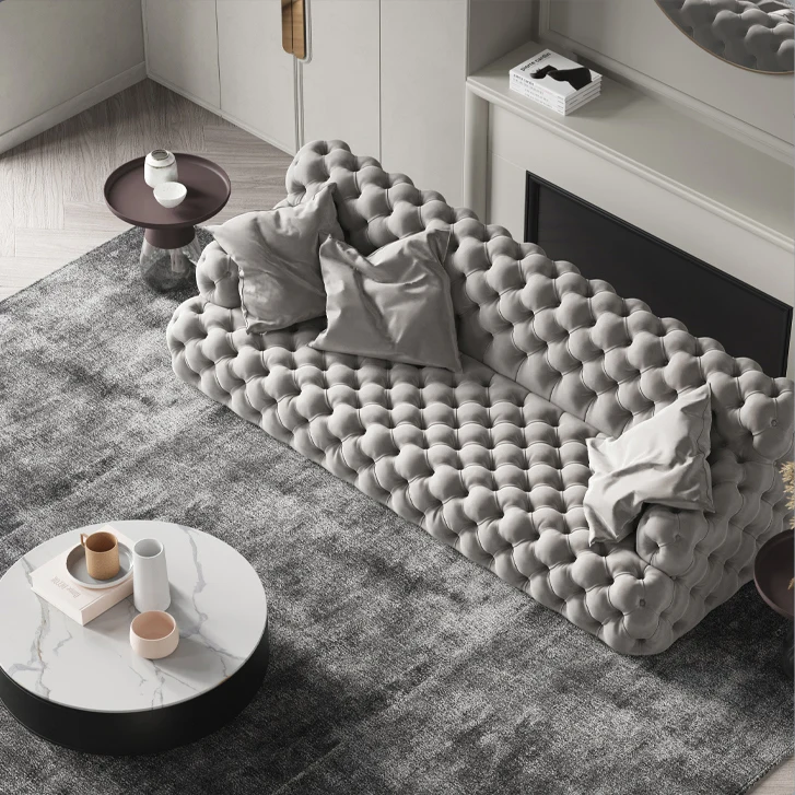 
 2021 newest tufted genuine leather sofa modern cama chesterfield sofa cama chester living room sofa set with buckle home couch  