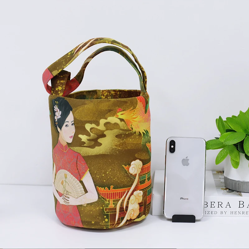 Custom printing large capacity Fashion Ladies Women outdoor canvas Tote Bucket Handbag tool Barrel Bags