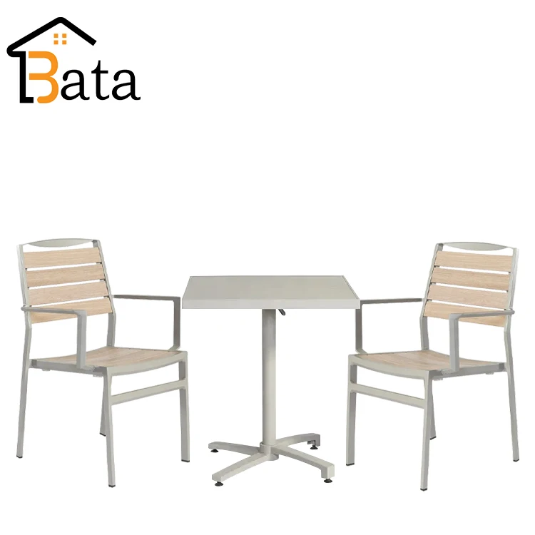 Modern Outdoor Woven Rope Square Table Chair Set Patio Bamboo Finish Leisure Garden Furniture