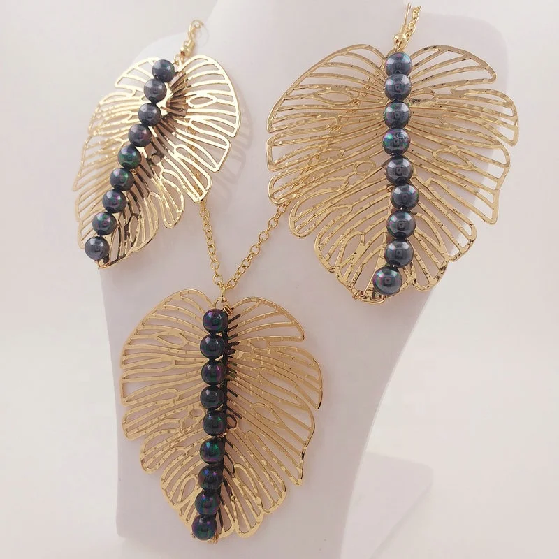 JX227 shell pearl jewelry set leave necklace Hawaiian  Maile leaf lei design  ready to ship