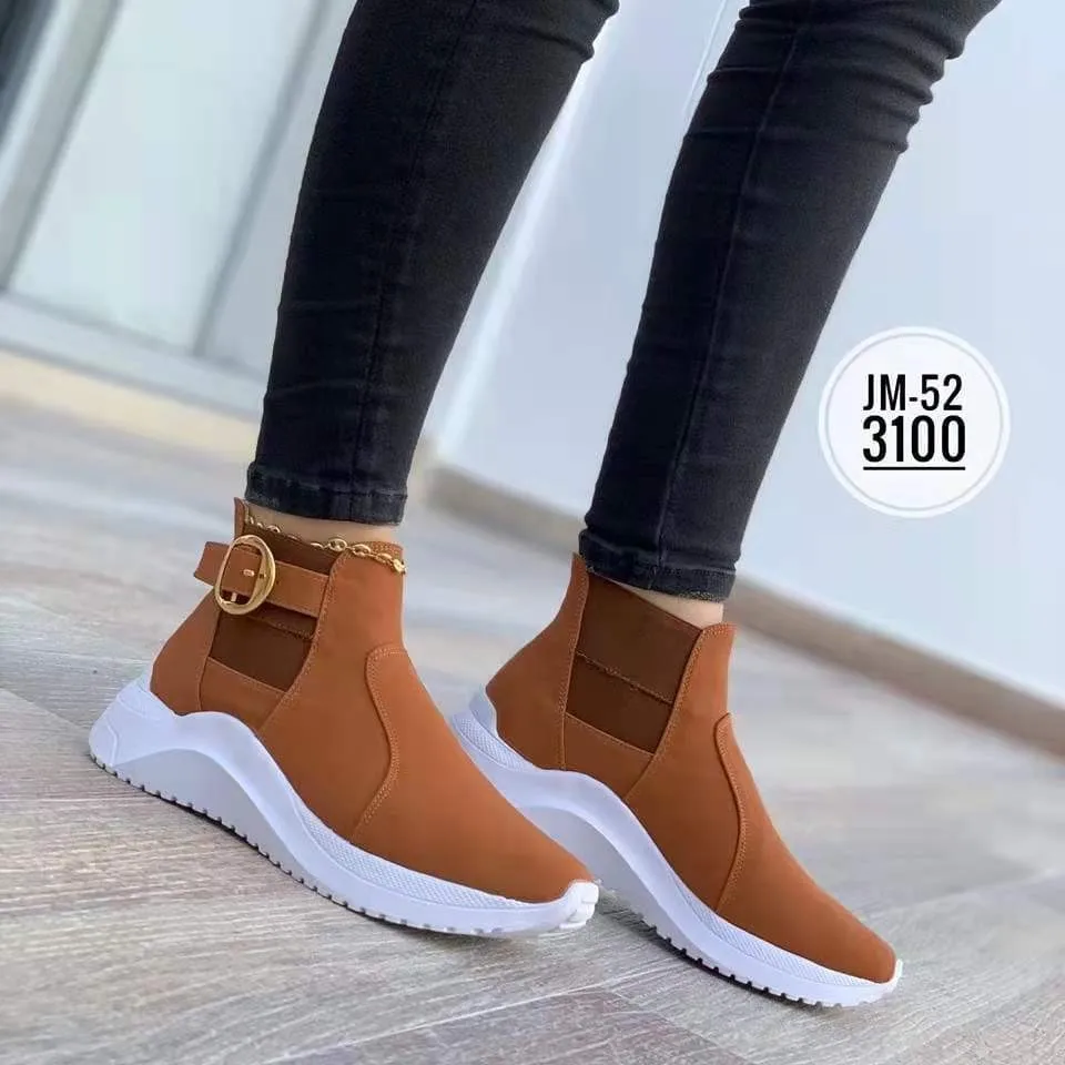 Fashion Sneakers Walking Style Shoes Women Slip On Comfy High-top shoes Ladies Casual Shoes With Metal Buckle Accessories