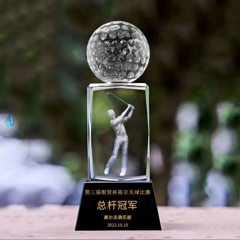 Custom small 3d engraved basketball Football tennis golf Sport Soccer Ball award Crystal Glass Volleyball Trophy cup for sports