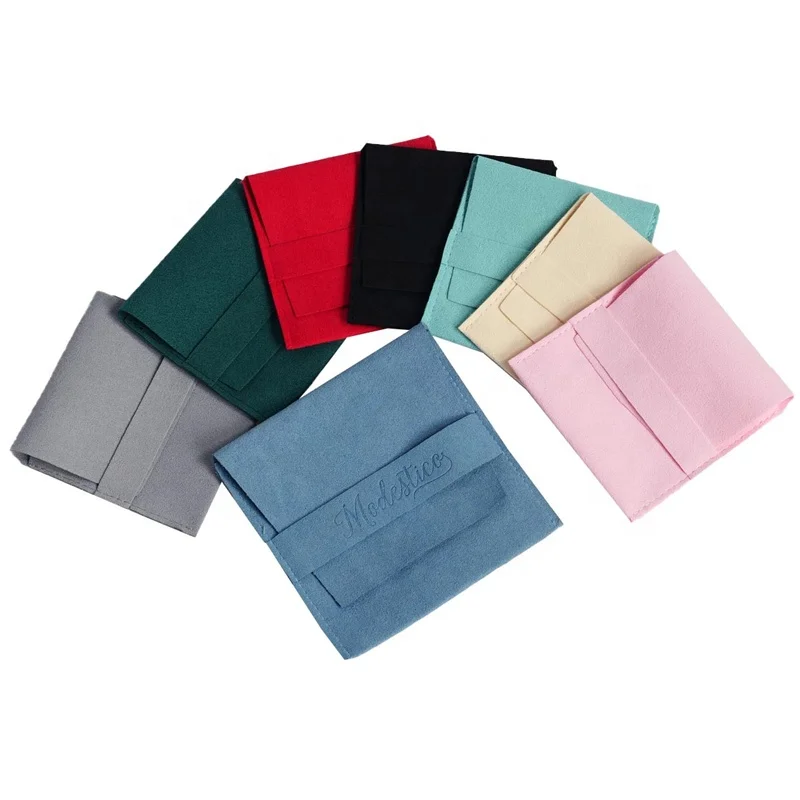 YCX Custom Emboss Logo Small Microfiber Envelope Flap Packaging Pouch Earring Ring Necklace Storage Suede Jewelry Bag