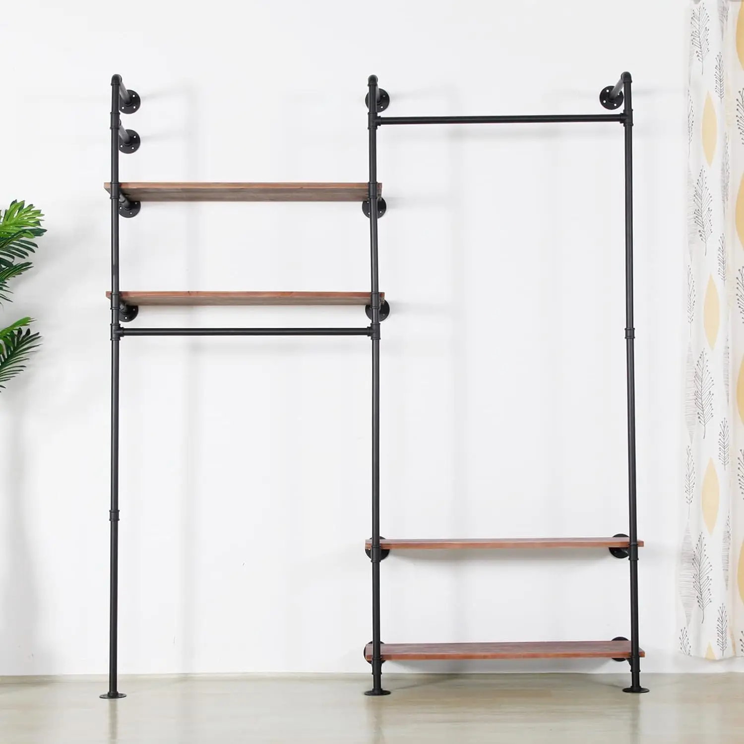 Industrial Pipe Double Hanging Rods Clothing Rack Garment Display on Wall for Clothes Retail