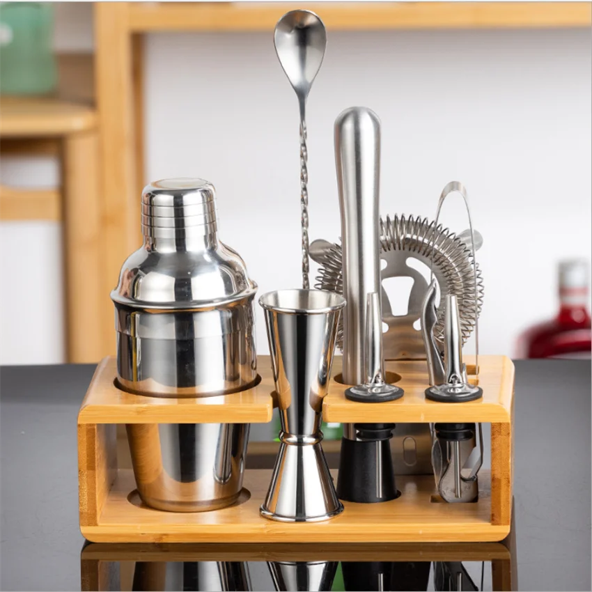 550ml/750ml Cocktail Shaker Set with Muddler Jigger Bar Spoon Ice Tong Bartender Kit Bar Set Stainless Steel Cocktail Set