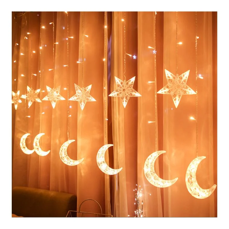 Outdoor Garland Wall Window Crystal Star Moon Fairy Wedding Room Party String Lights Ramadan Decorative Led Curtain