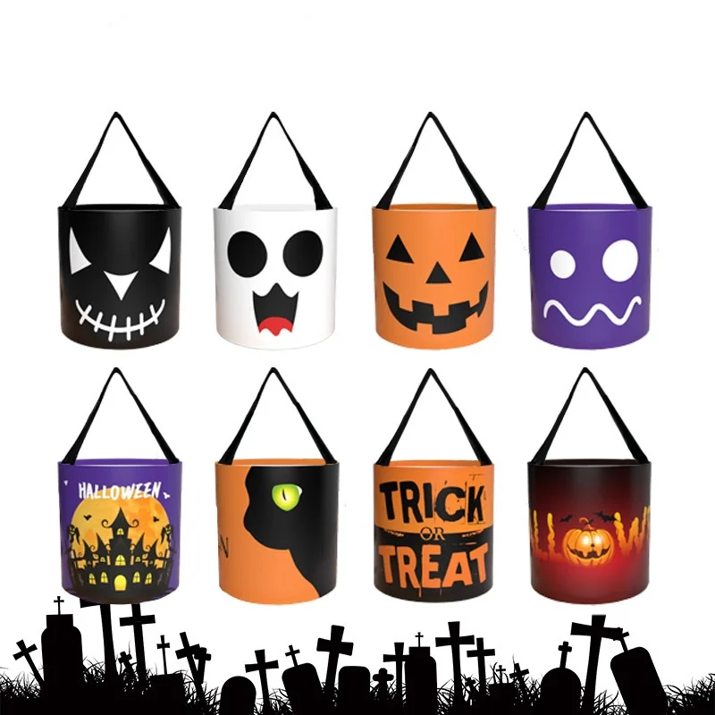 DOULUO Wholesale Halloween Decoration Candy Bag Accessories Handheld Led Light Halloween Basket Toy