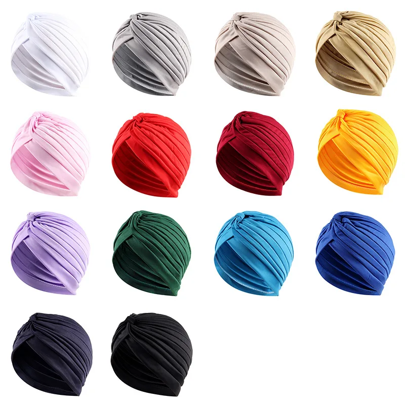 Muslim Women Cotton Cross Ruffle Chemo Sleep Turban Head Wear Scarf Beanie Hat for Cancer Patient Hair Loss Accessories