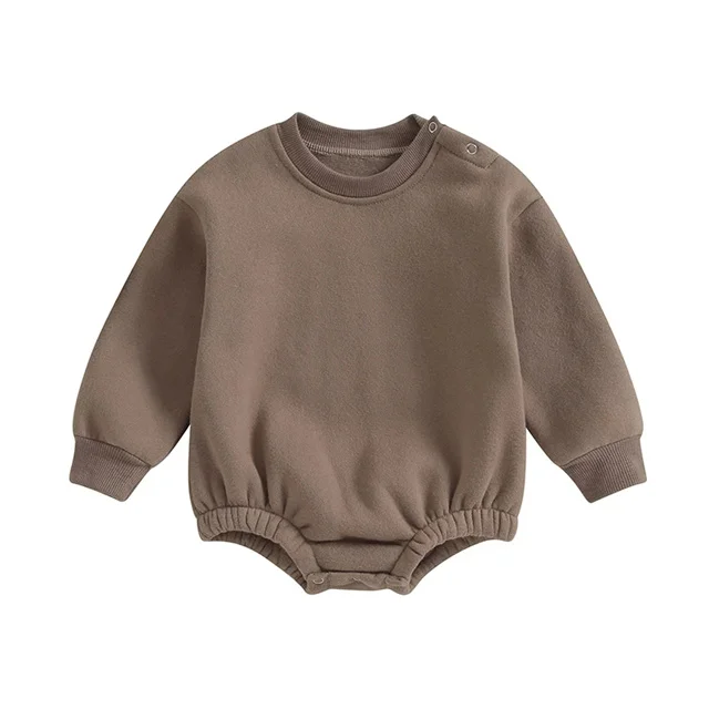 OEM DOM Autumn Boys Girls Kids Clothes Solid Color Warm Long Sleeve Infant Baby Fleece Sweatshirts Bubble Rompers