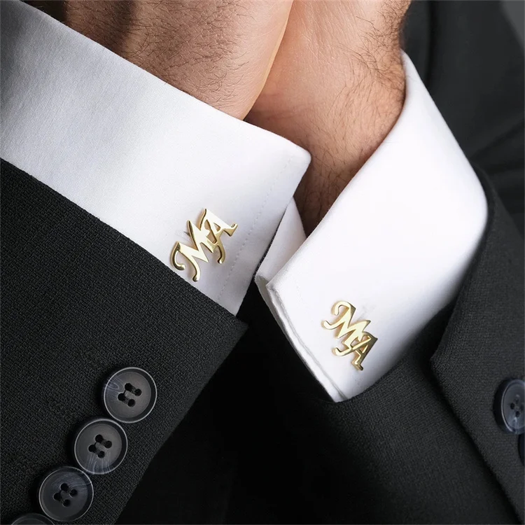 Custom personalized jewelry cufflink vintage luxury stainless steel gold plated 26 letter cufflinks for men