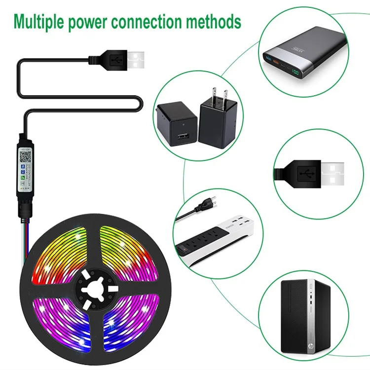 5050 Светодиодная лента RGB 5 В IP20 дистанционное управление через bluetooth синхронизация музыки для домашней вечеринки