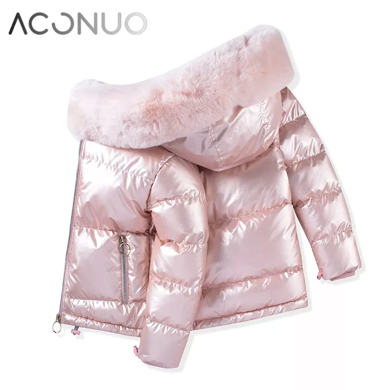 Winter Dazzling Colorful Shine Rainbow Reflective Bubble Child Puffer Hooded Down Coats Tie Dye Kids Jackets Girls Boys