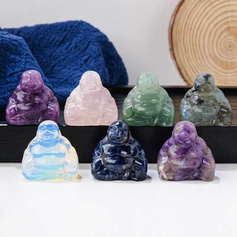 Wholesale healing gemstone crafts laughing buddha natural crystal carving for decoration