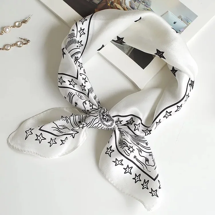 Exquisite Hot-Selling Printed 53x53cm Square Pure Silk Scarf For Office Business Ladies, Multipurpose Silk Scarves Factory