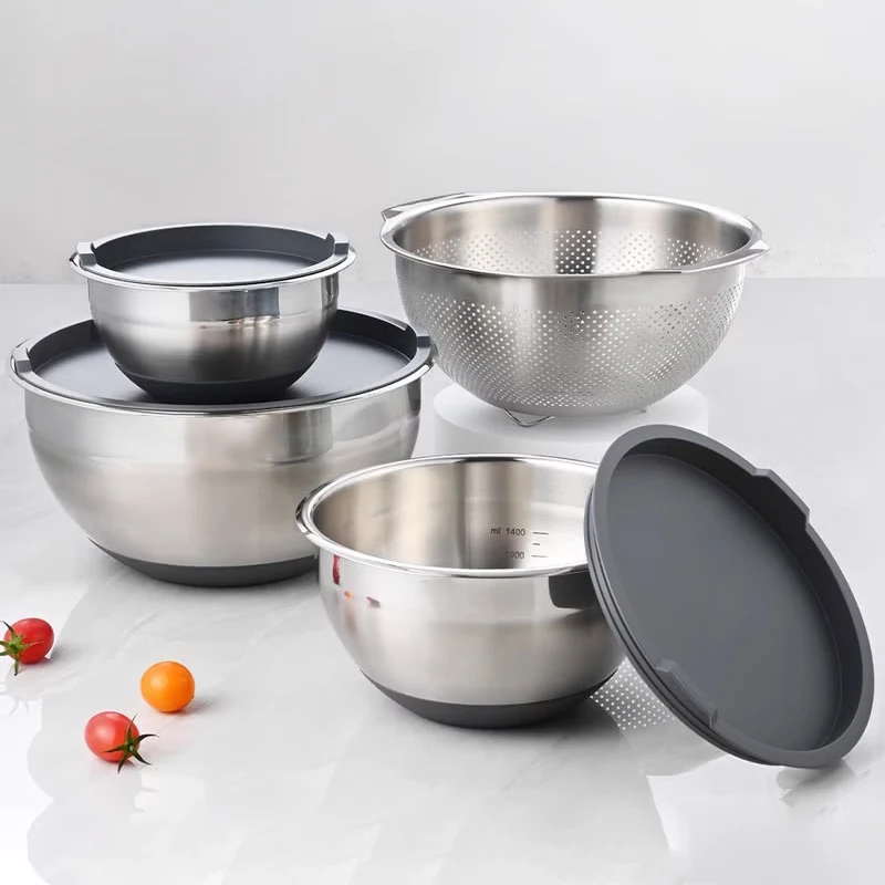 Draining Pasta Washing Vegetables Fruits Perforated Strainer Stainless Steel Colander Bowl Sets Containers Storage Baskets
