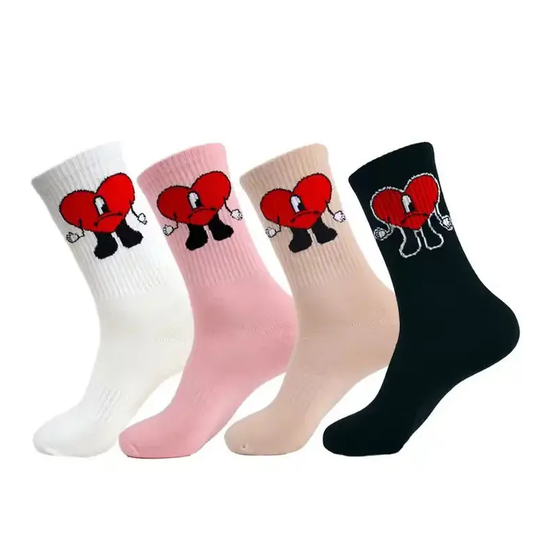 Custom Women Ladies Cotton Bad Bunny Heart Socks Smiley Slippers Socks Girls Soft Bad Bunny Socks