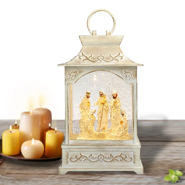 Glitter Water With Light Nativity Set Resin Figurines Wholesale  Led Snow Globe