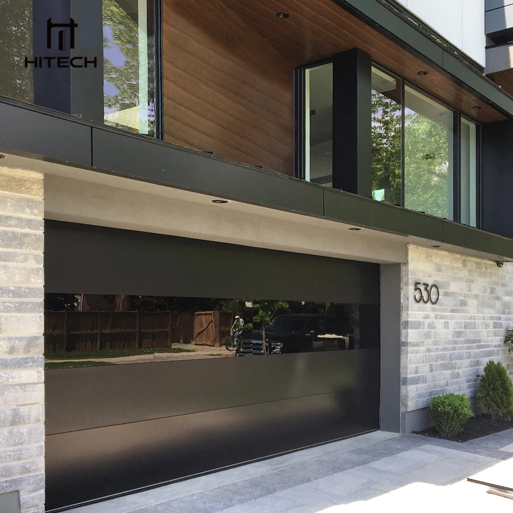 Hitech Factory Price Morden Black Color Glass Panel Electric Remote Automatic Control Insulated Sectional Garage Doors For Homes