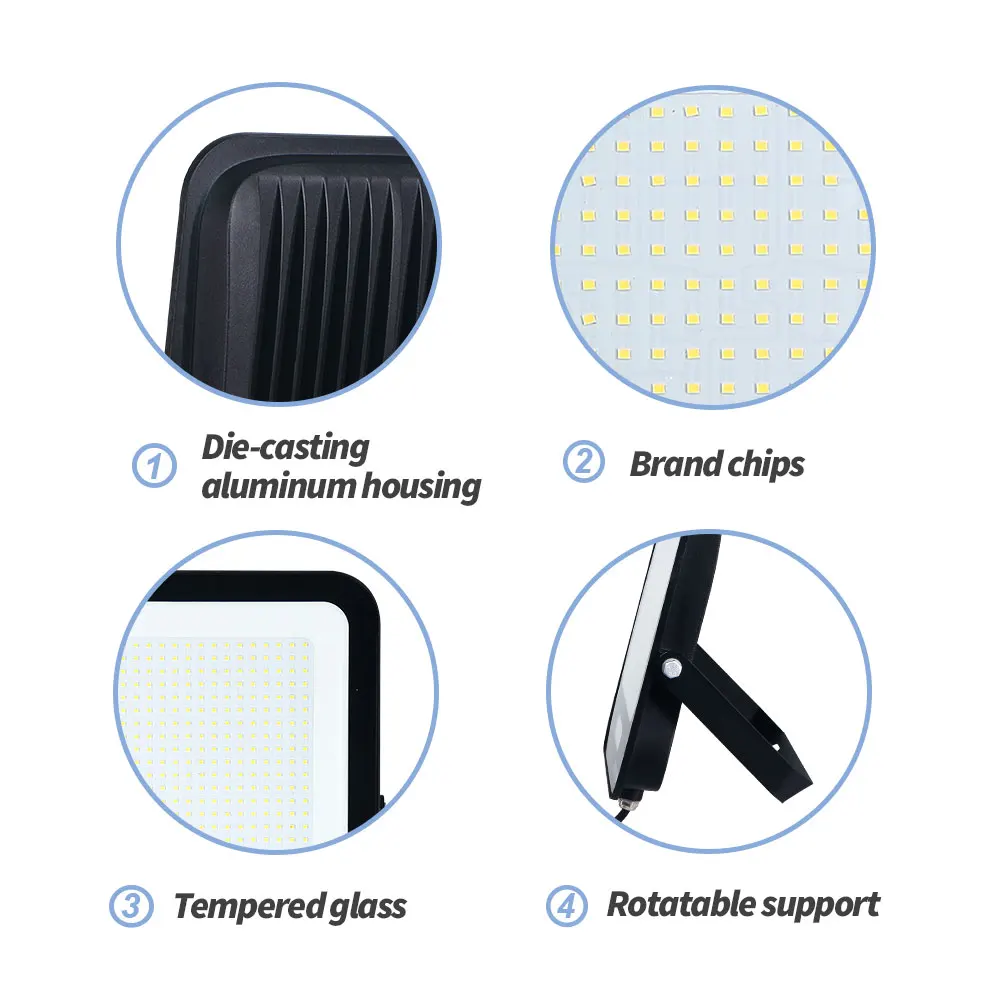 KCD High Power Flood Lamp Outdoor Sports Stadium Large Area Super Bright Waterproof 30w 50w 100w 150w 200w 300w LED Flood Light