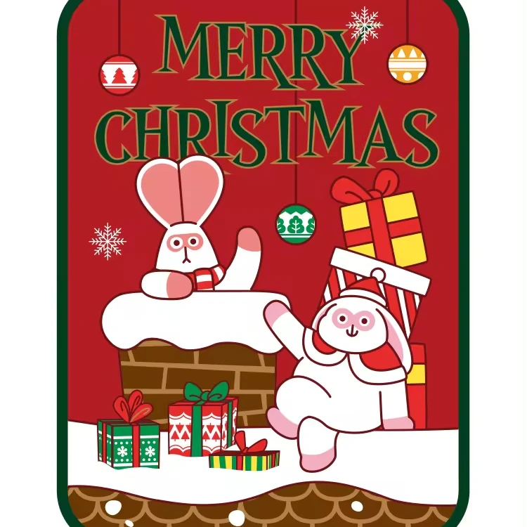 New Square Christmas Merry Entrance Door PU Leather Floor Mat, Hand Washable and Dirty Resistant Door Mat