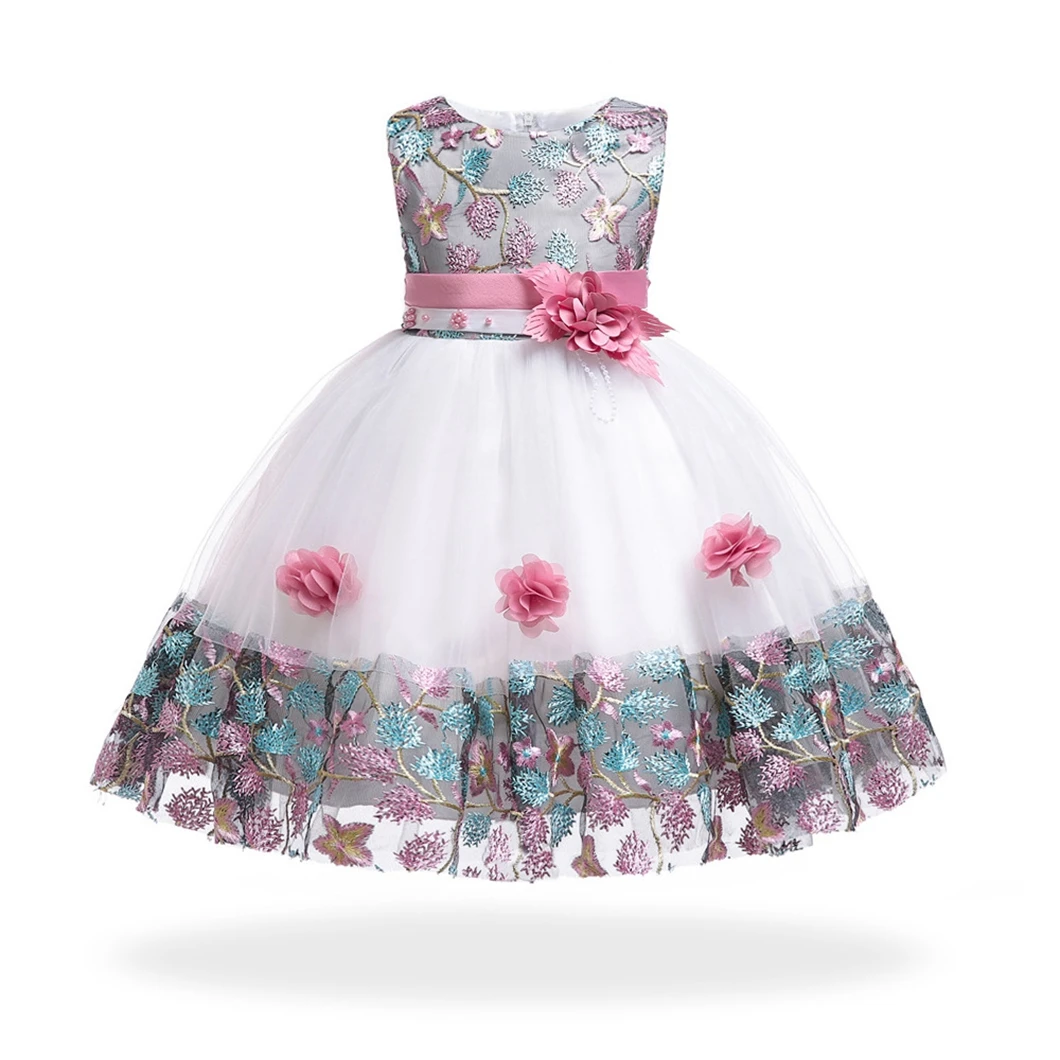 Latest style one piece birthday party frocks pageant kid wedding flower bow girl puffy princess tulle dress for 4-10 Years