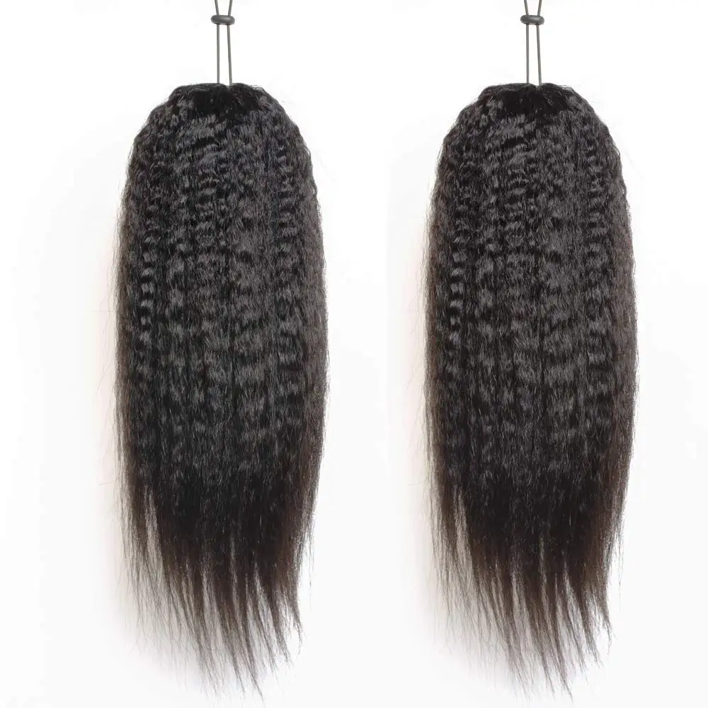 2020 New Arrival Brazilian Straight Yaki Kinky Curly Human Hair Drawstring Ponytail With Clips in For Black Women