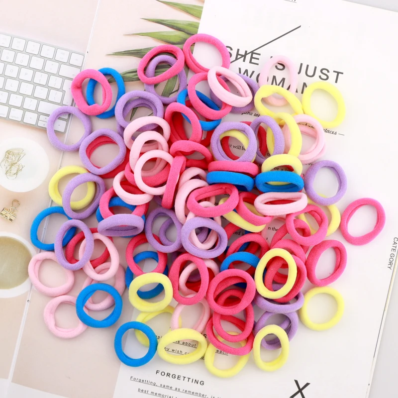 100Pcs Bag Children Cute Candy Cartoon Solid Elastic Hair Bands Girls Lovely Srunchies Rubber Bands Kid Hair Accessories
