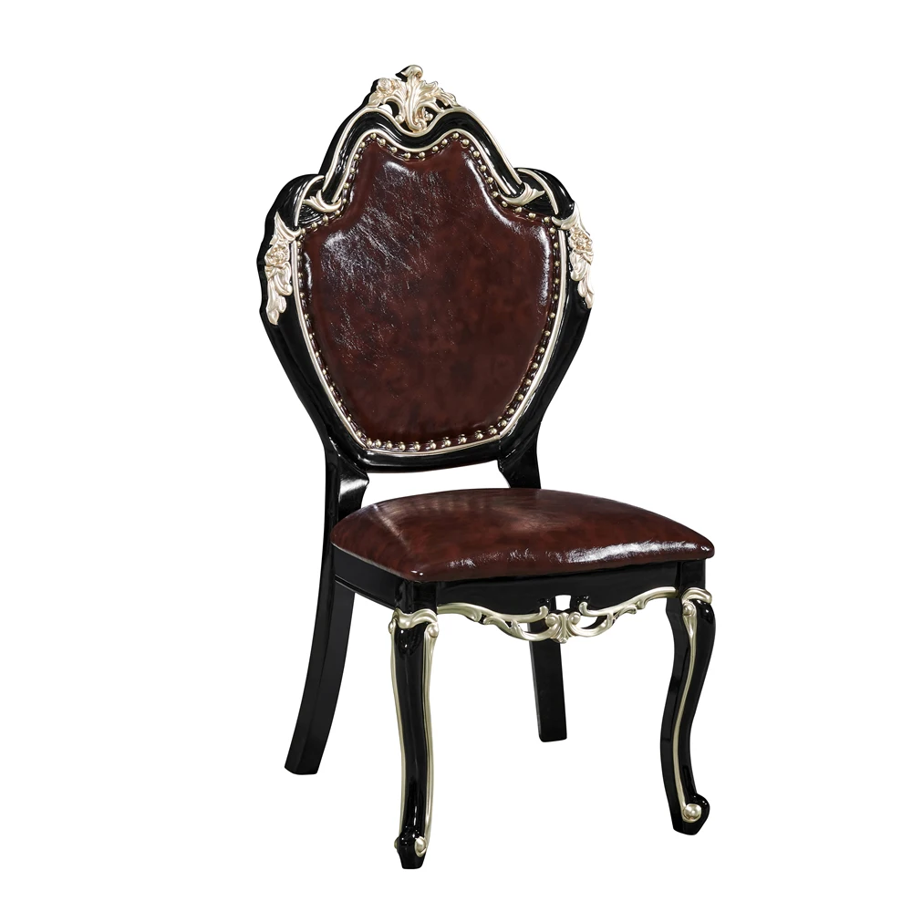 Классические королевские французские Изысканные кожаные обеденные стулья с мягкой спинкой, резные обеденные стулья из твердой древесины с мягкой обивкой