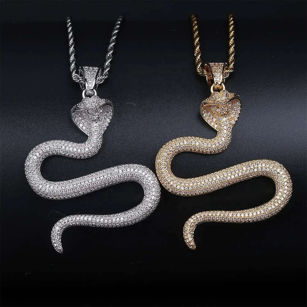 New Cobra Snake Pendant Necklace Gold Silver Color Micro Pave CZ Ferocious Animal Pendant Hip Hop Fashion Jewelry For Gift