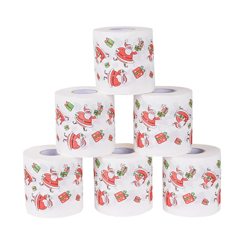 QINGSHE Factory Custom Christmas Paper Tower Bathroom Paper 2 Ply Printed Virgin Wood Pulp Santa Funny Printing Toilet Paper