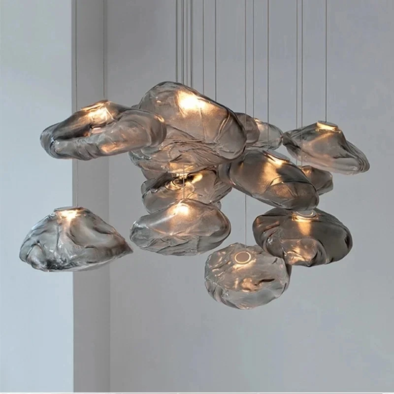 Art Cloud Design Hanging Lamp Modern Luxury Hotel Loft Staircase Chandelier Blown Glass Pendant Light
