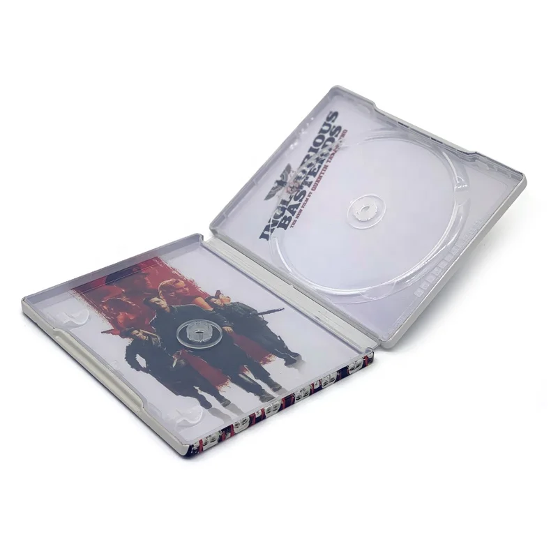 Wholesale rectangular standard metal custom printing DVD CD tin box with plastic intray