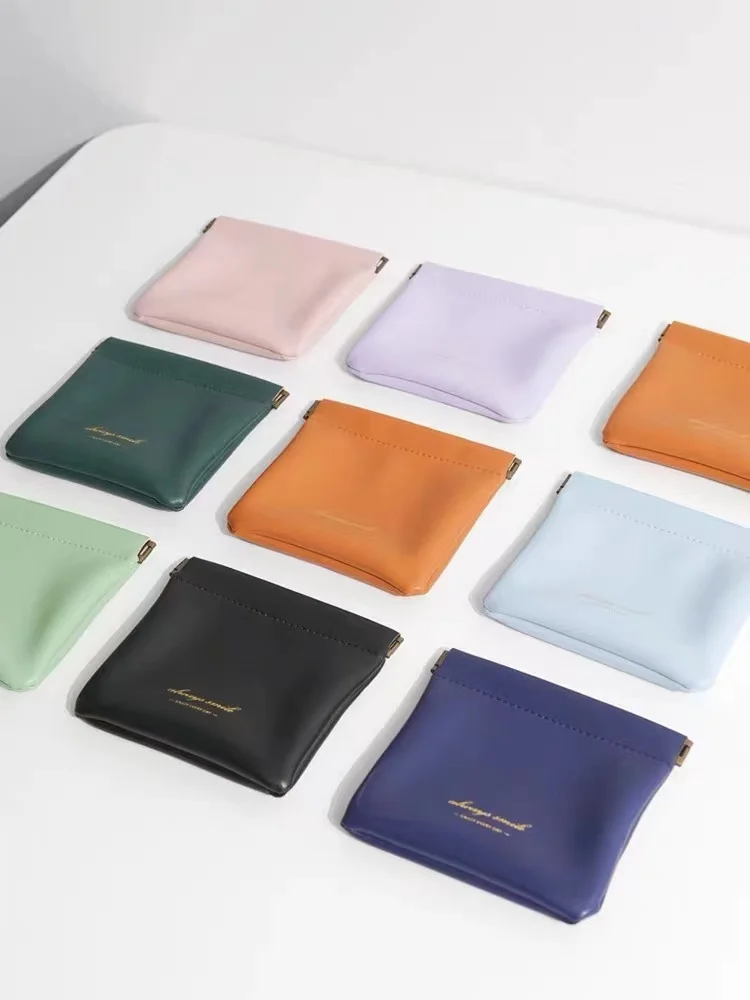 PU Leather Squeeze Coin Pouch Jewelry Necklace Earrings Storage Bag Automatic Closed Headset Case Protective Cover Storage Bag