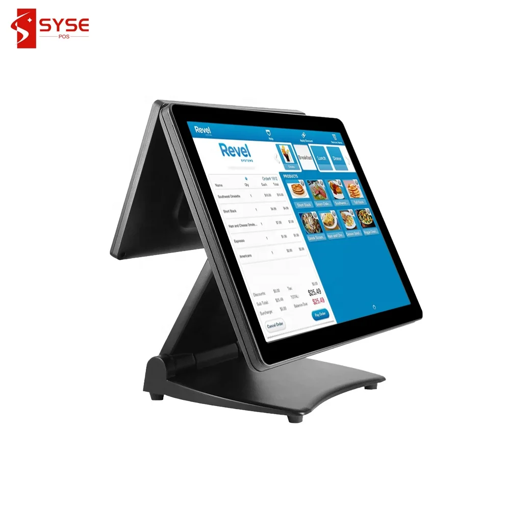 New Fashion 15 Inch Dual Screen POS System TPV Kassen System Cash Register With Foldable Aluminum Stand