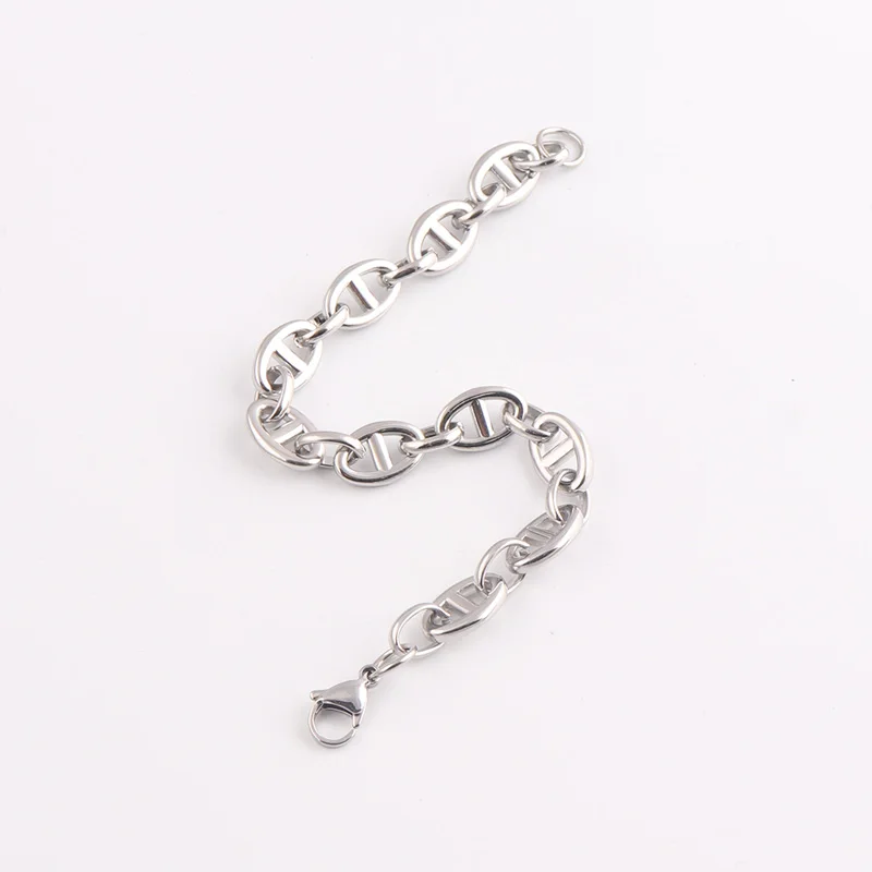 Punk Stainless Steel Cuban Chain bracelet Single buckle flat pressing Chain Bracelets Women Men Unisex Wrist Party Jewelry