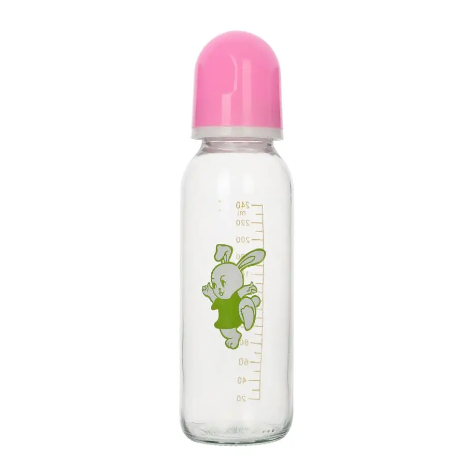 High quality Glass baby feeding bottle,240ml baby glass bottle without handle