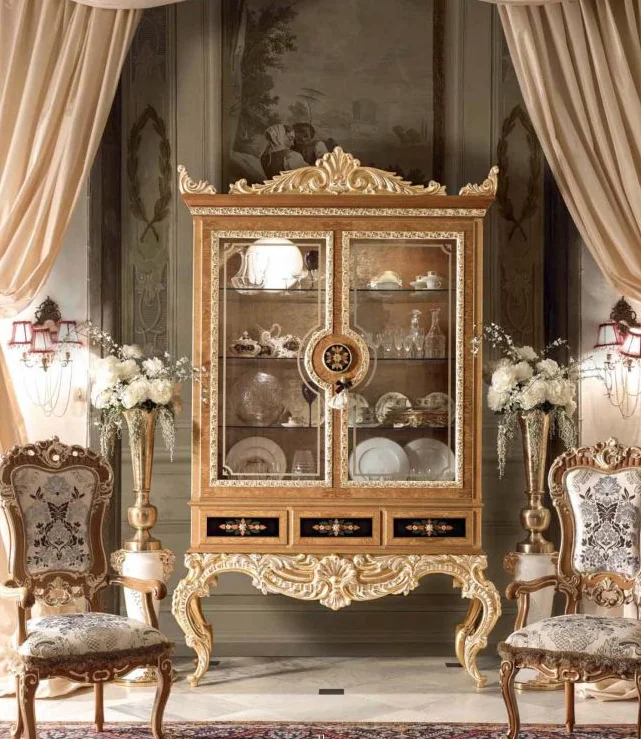 Russian Style Royal Dining Room Furniture Classic Solid Wood Dining Chairs With Carved Dining Table Set