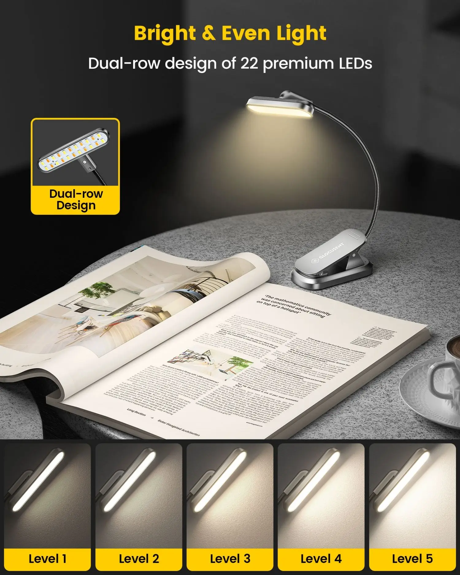 Glocusent New Rotatable Light Head Portable Mini Usb Rechargeable Flexible Led Clip On Book Light For Reading In Bed