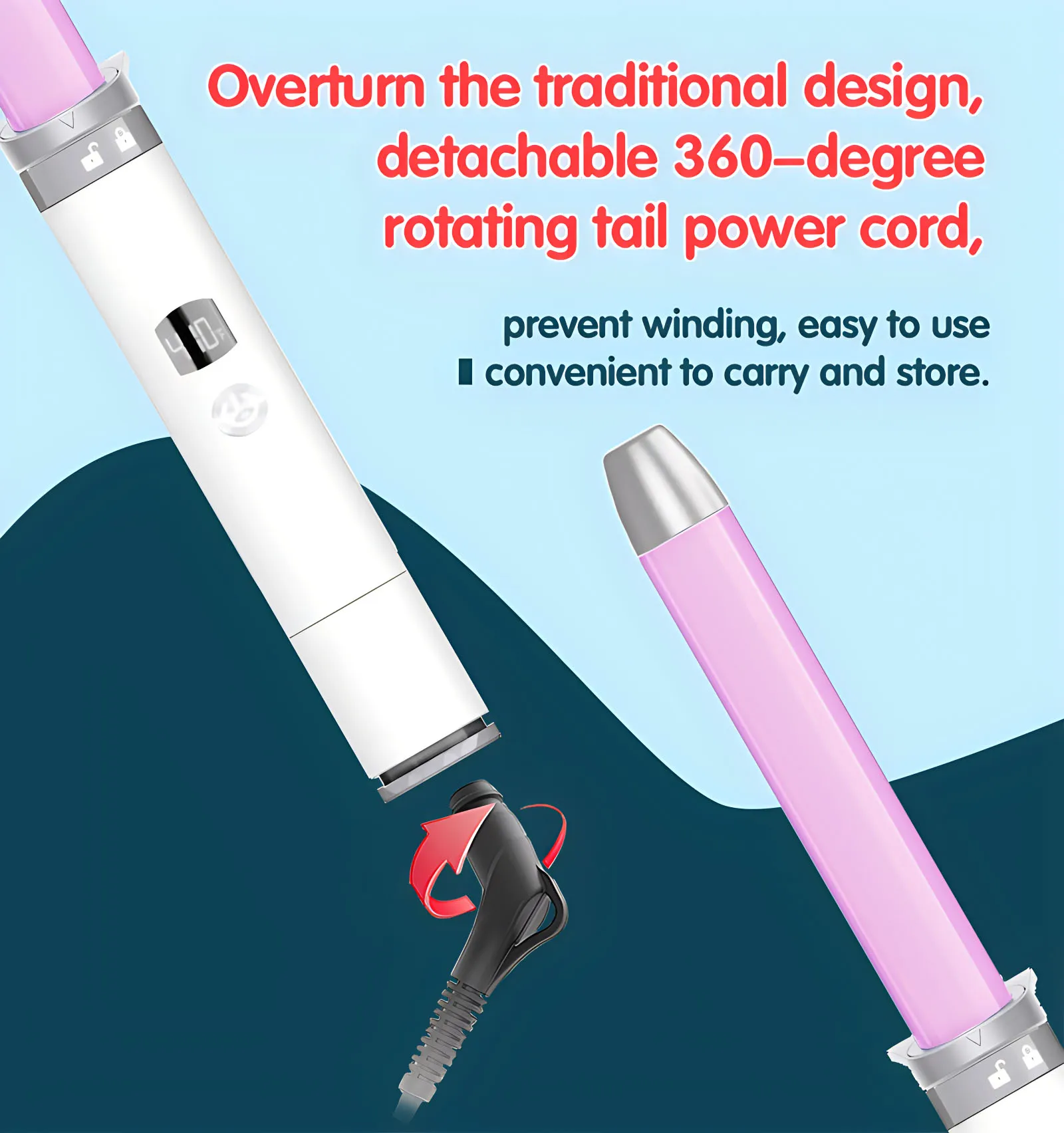 LCD Display Interchangeable Head 4 in 1 Triple Barrel Ceramic Curling Iron Hair Curler Wand Set with Clamp