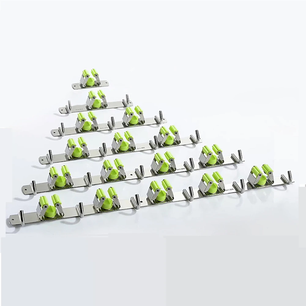 Broom Mop Holder Heavy Duty Hooks Hanger Wall Mounted  Stainless Steel Organizer for Laundry Garden Cleaning Tools Rack Storage