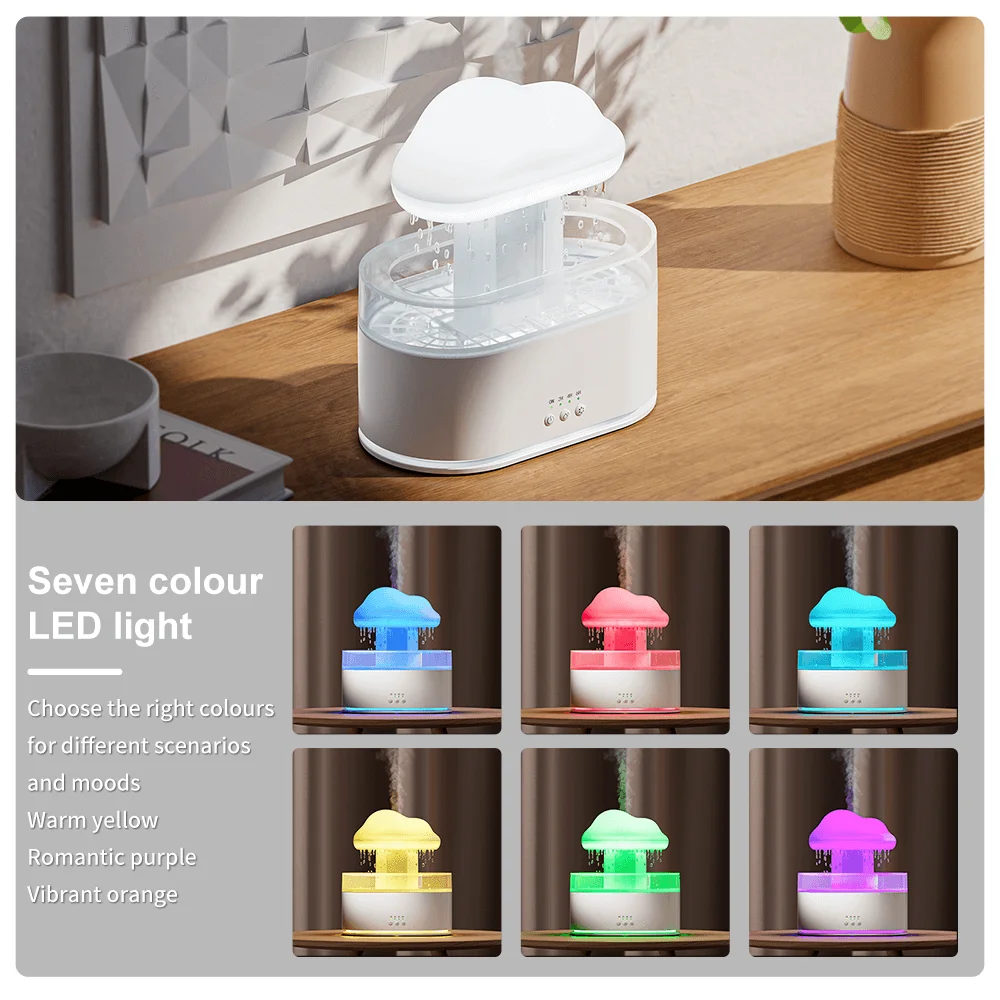 7 Color Lights Household Raindrop Humidifier with 500ml Water Drip & Essential Oil Diffuser 1 Year Warranty